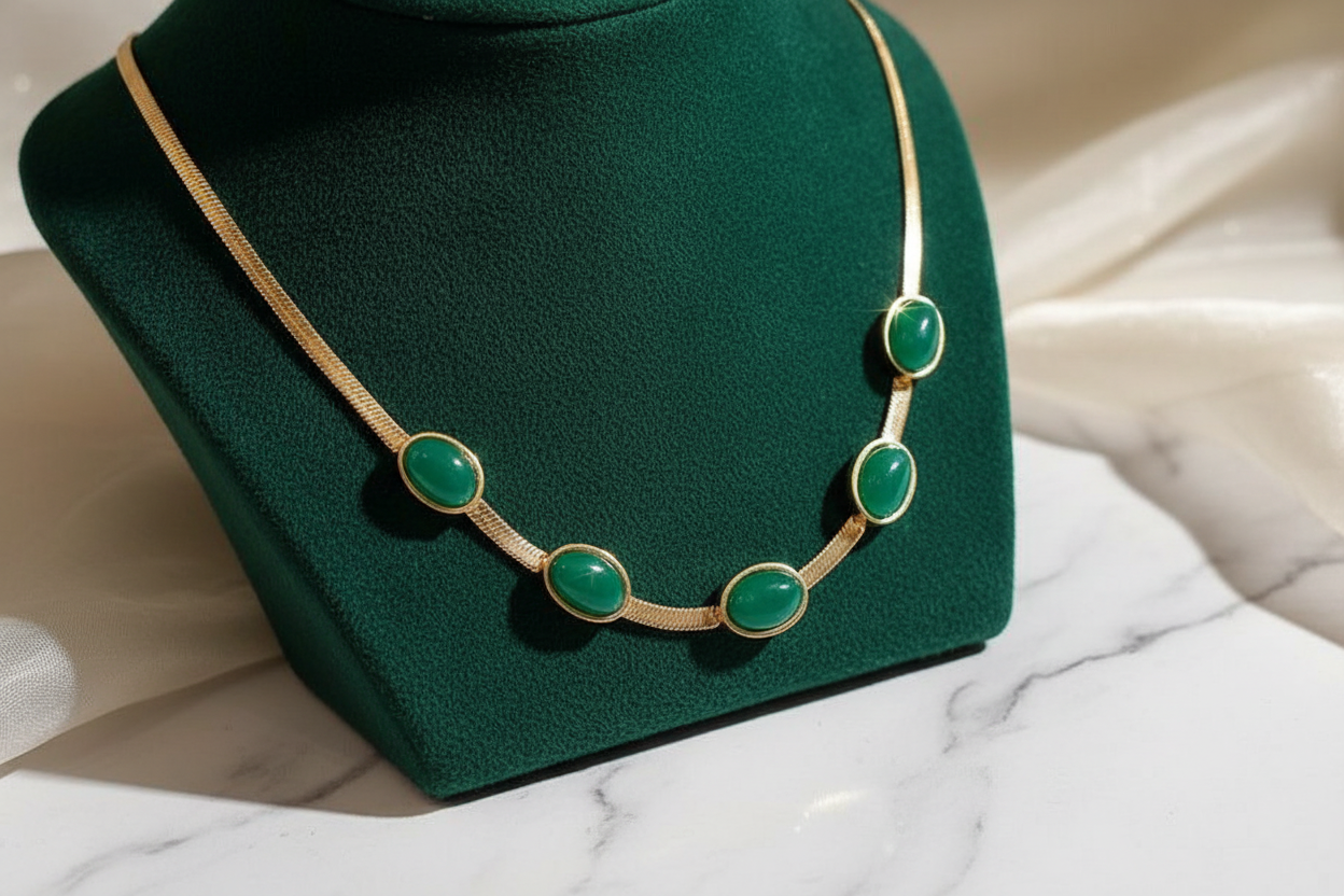 Oval Green Crystal Pendant Necklace
